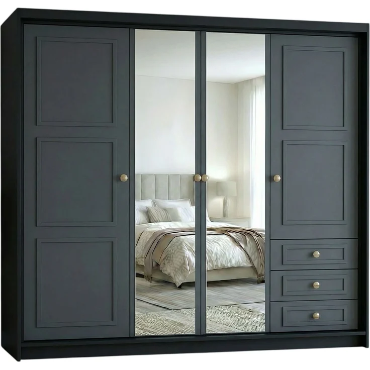 Drehtürenschrank OSLO viertüriger Kleiderschrank mit Schubladen und Metallgriffen – Bild 2