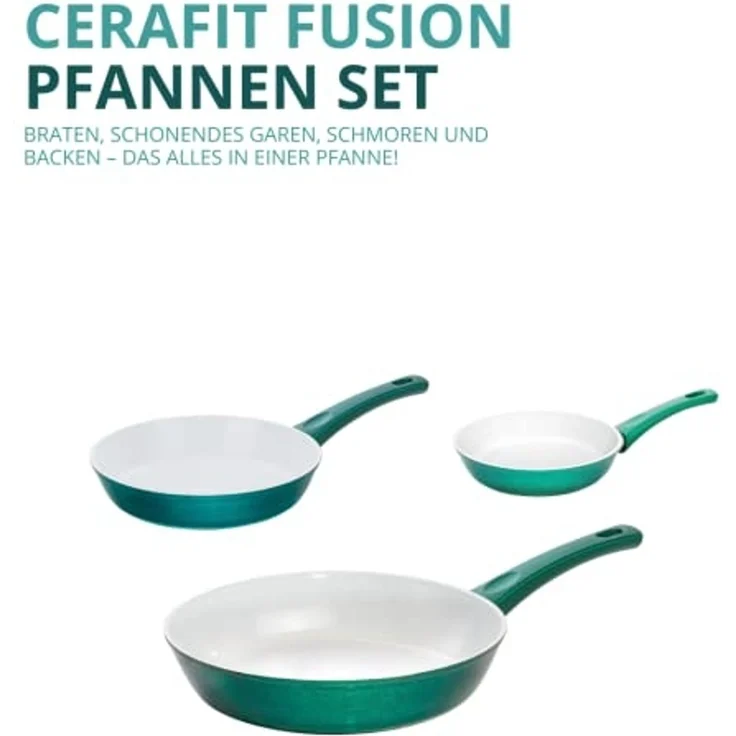 Genius Bratpfanne Cerafit Fusion Induktion Keramik Pfannen, Edelstahl (Set, 3 Bratpfannen Ø 28 cm 24cm 20 cm), Antihaft Beschichtung kratzfest Lotus Effekt – Bild 2