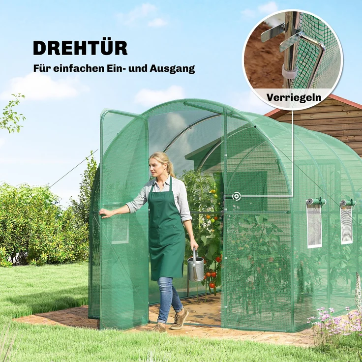 Outsunny Foliengewächshaus, PE, Stahl, Grün, 200L x 300B x 200H cm – Bild 5