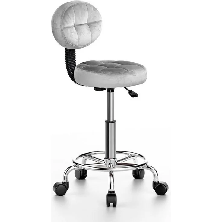 BIGZZIA Drehhocker Rollhocker mit Rückenlehne - Bürohocker Höhenverstellbarer, 360° Drehhocker mit Rollen, Kosmetikhocker, Bürostuhl – Bild 4
