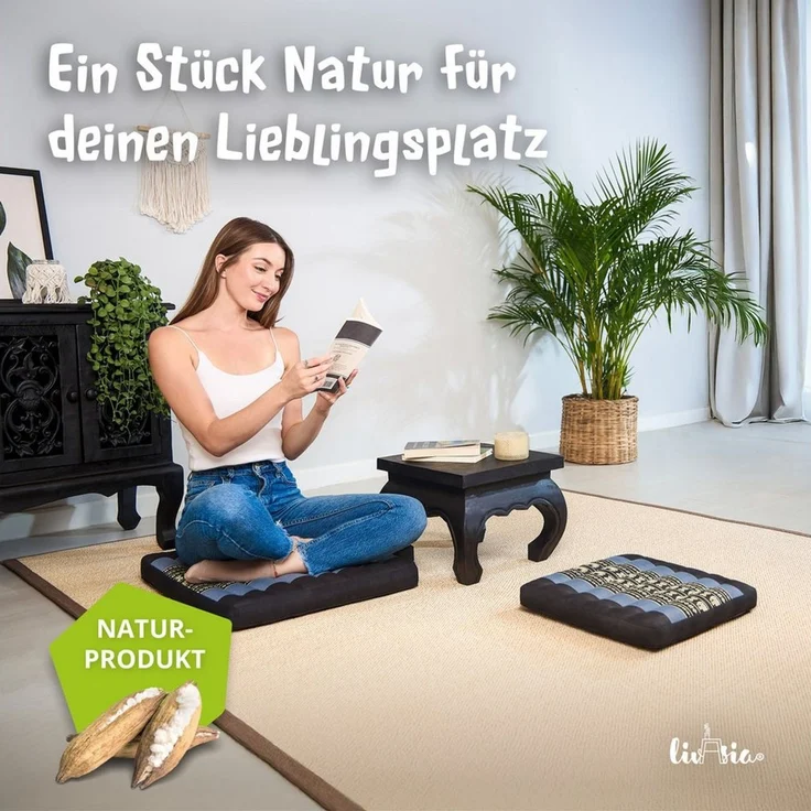 livasia Sitzkissen Steppkissen 35 cm, vegan und handgefertigt, 35x35x4,5cm, Kapok – Bild 1