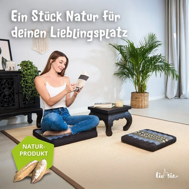 livasia Sitzkissen Steppkissen 35 cm, vegan und handgefertigt, 35x35x4,5cm, Kapok