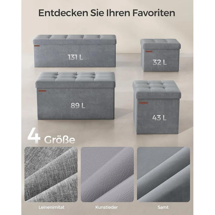 Songmics Sitztruhe mit Stauraum, Samt taubengrau, 38 x 38 x 76 cm – Bild 8