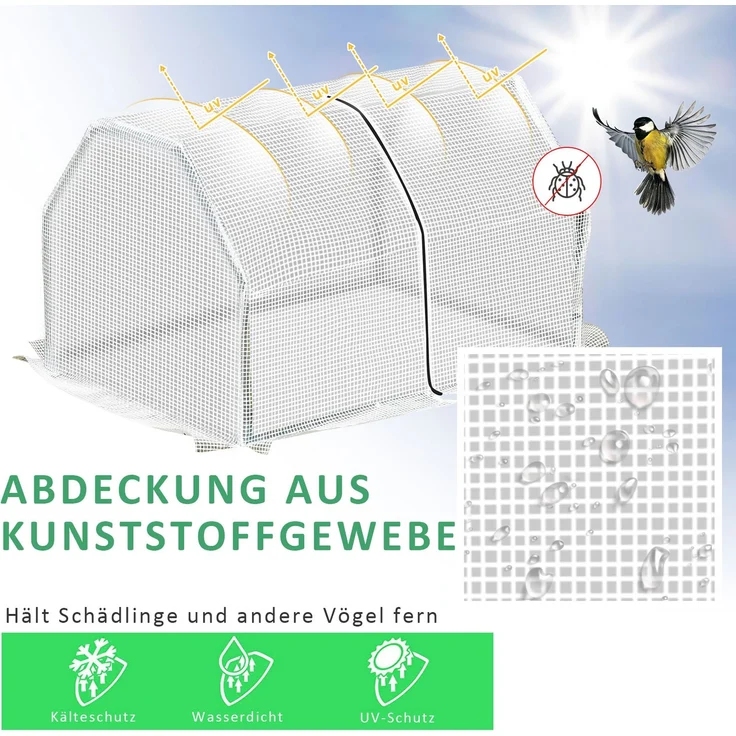MELAYR, Mini Gewächshaus, wetterbeständig, leicht zu transportieren, 99 cm x 71 cm x 60 cm, Folientunnel, Grün, Weiß – Bild 6