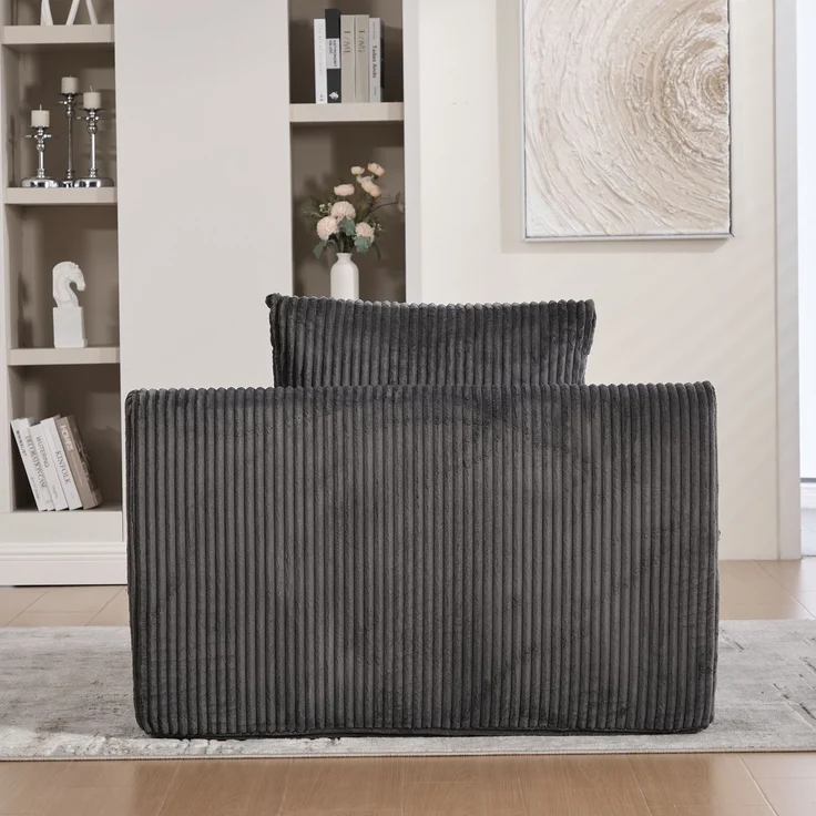 Sessel 147x110x67 cm Kordsamt Dunkelgrau mit Fußpedal und Seitentaschen, übergroßer gepolsterter Lesesessel – Bild 6