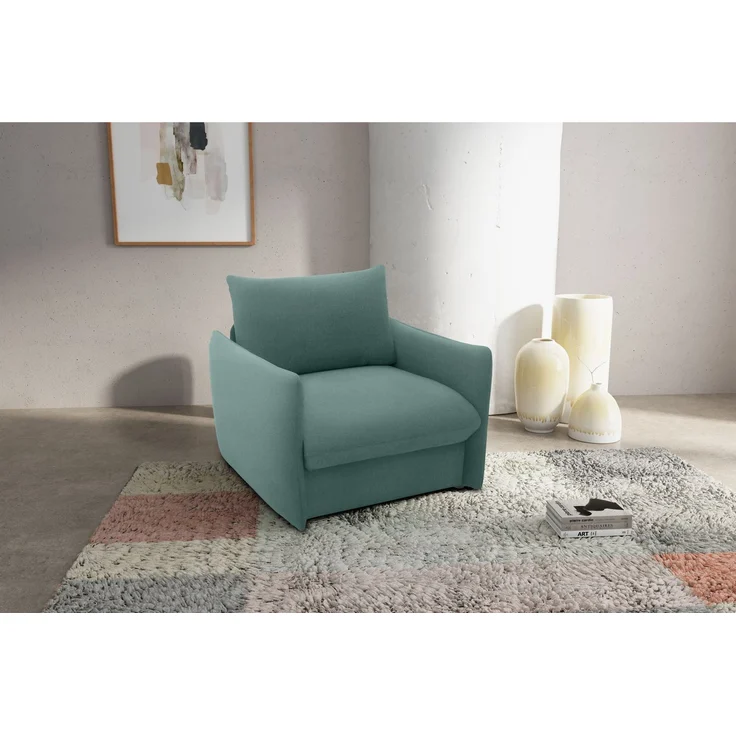 DOMO. collection Sessel 700023, Polstersessel, Schlaffunktion, Federkern, Füße mit Filzgleitern, Armsessel, Cocktailsessel, Loungesessel, 105 x 100 x 95 (BxTxH), blau (pertrol) – Bild 1
