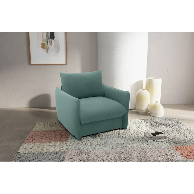 DOMO. collection Sessel 700023, Polstersessel, Schlaffunktion, Federkern, Füße mit Filzgleitern, Armsessel, Cocktailsessel, Loungesessel, 105 x 100 x 95 (BxTxH), blau (pertrol)