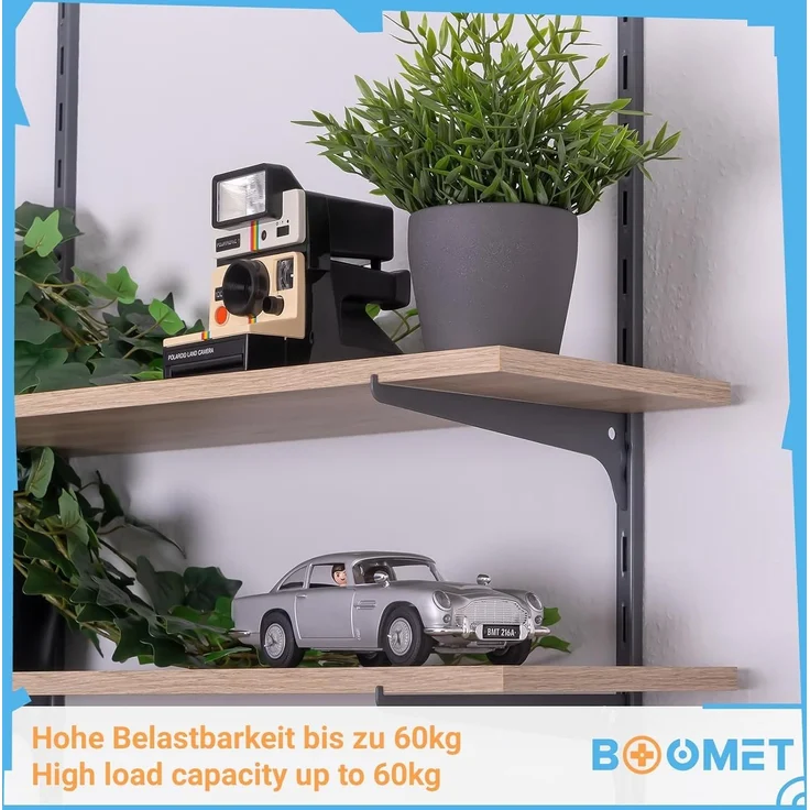BOOMET Wandregalhalter Regalträger 1-reihig für Wandschienen, 4-tlg, Regalsystem Weiß 20cm Wandregalhalter Regalwinkel – Bild 8