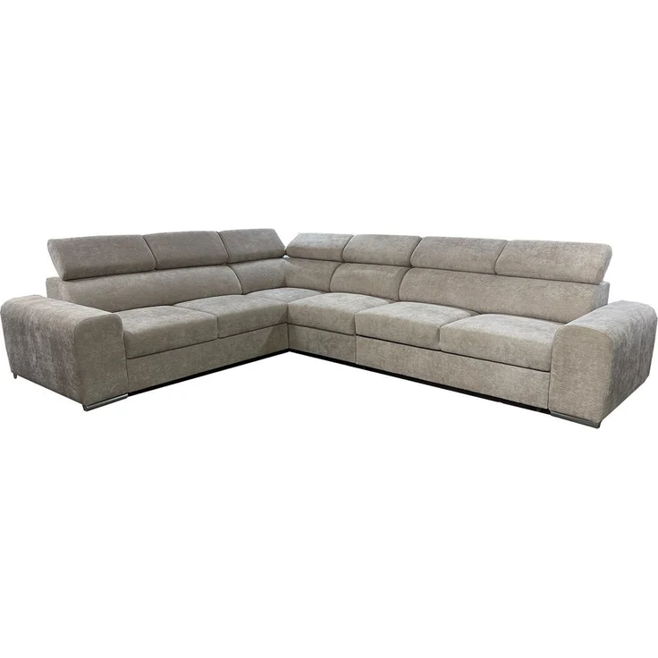 Wohnero24 Ecksofa L-Form PAVONE 5 330x260 cm – großes Chenille Sofa Beige mit Schlaffunktion 190x125 cm & Bettkasten, verstellbare Kopfstützen – Bild 4