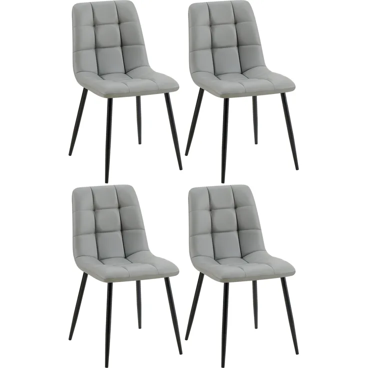 4er Set Esszimmerstuhl FANOR - Kunstleder Hellgrau 45x55x84 cm | Essstühle Esszimmerstühle Küchenstühle Wohnzimmerstühle