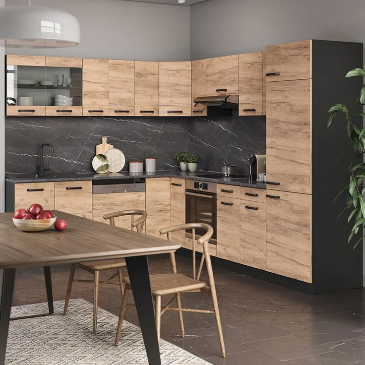 Eck-Küchenschrank für Dachschrägen R-Line Goldkraft Eiche 75.6 cm mit 1 Tür Vicco – Bild 3