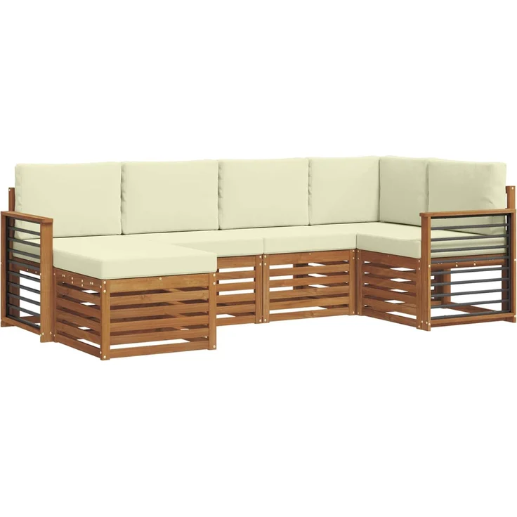 vidaXL Outdoor-Sofagarnitur 6 stk. 5-Sitzer Natur und Creme 3375100 – Bild 2