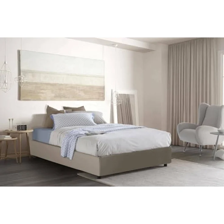 Talamo Italia - Doppelbett Greta, Bettkasten mit Kunstlederbezug, 100 % Made in Italy, seitliche Öffnung, inklusive Matratze 120 x 190 cm, taubengrau – Bild 5