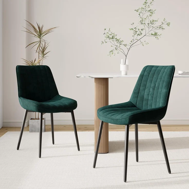 COLAMY Samt Esszimmerstühle 4er Set – Gepolsterte Stühle für Esszimmer & Küche mit Metallbeinen, Dickem Sitzpolster & Rutschfesten Füßen, grün – Bild 2
