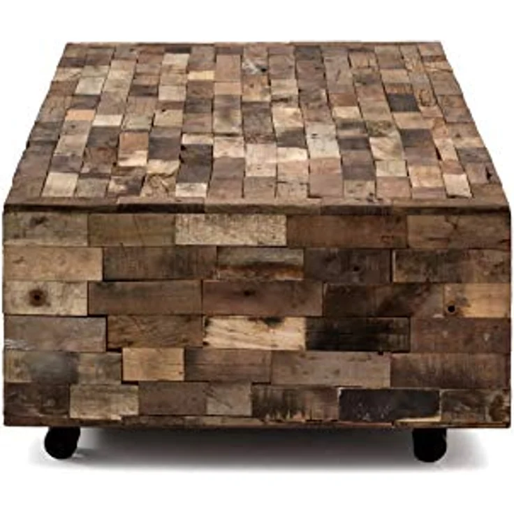 Couchtisch Altholz massivum Kavali 150x75 cm braun recyceltes Holz rustikal mit Rollen Massivholz Sofatisch Wohnzimmer rechteckig – Bild 5