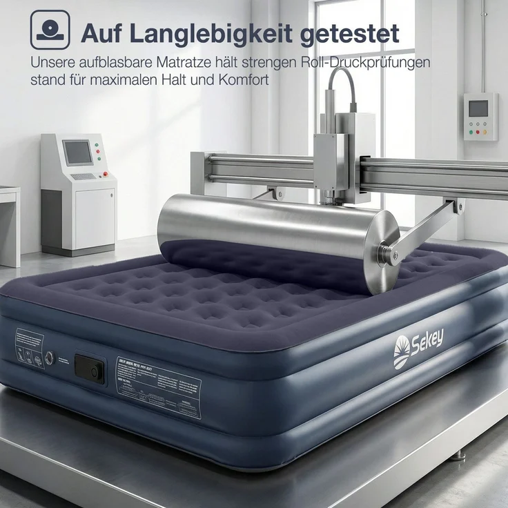 Sekey Luftbett mit integrierter Luftpumpe, Luftmatratze selbstaufblasend 2 Personen, 203 x 152 x 46 cm, blau / blau – Bild 6