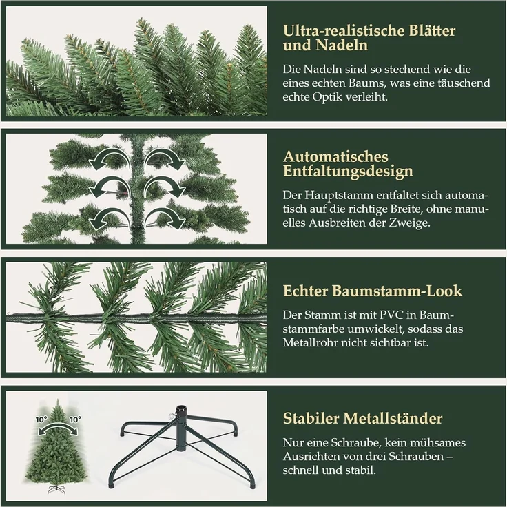 Salcar Künstlicher Weihnachtsbaum Künstlicher Christbaum, naturgetreuer Tannenbaum mit Klappsystem, 180cm mit 730 PVC-Nadeln – Bild 5