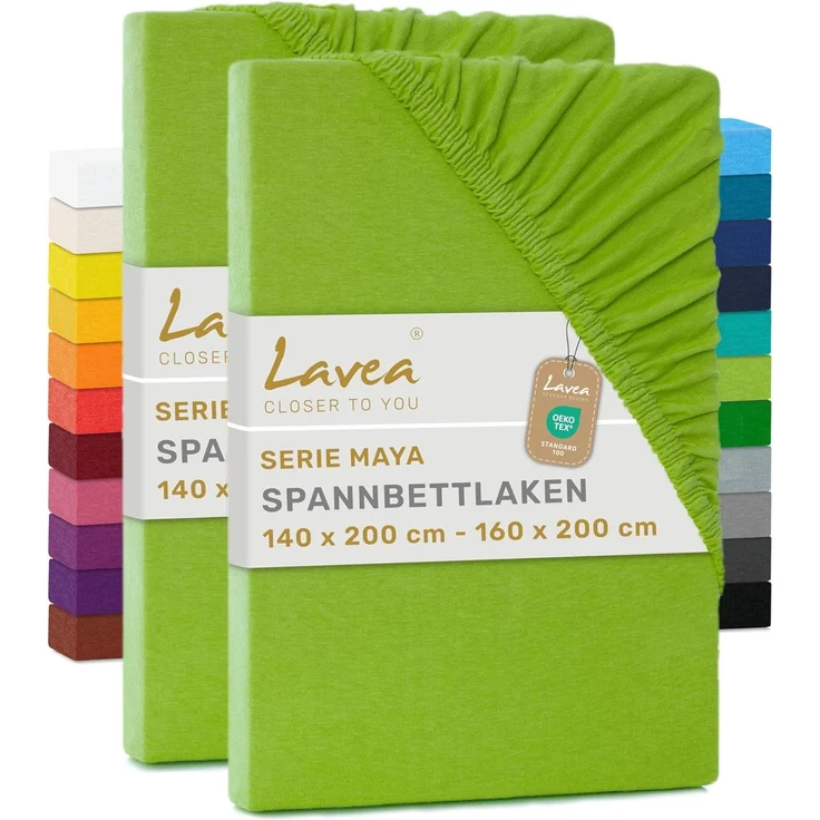 2er Set Spannbettlaken - Serie Maya Doppelpack Spannbetttuch für Matratzen bis 20cm - 140x200 cm | 160x200 cm, Apfelgrün, 100% Baumwolle, hochwertige Verarbeitung, mit Gummizug