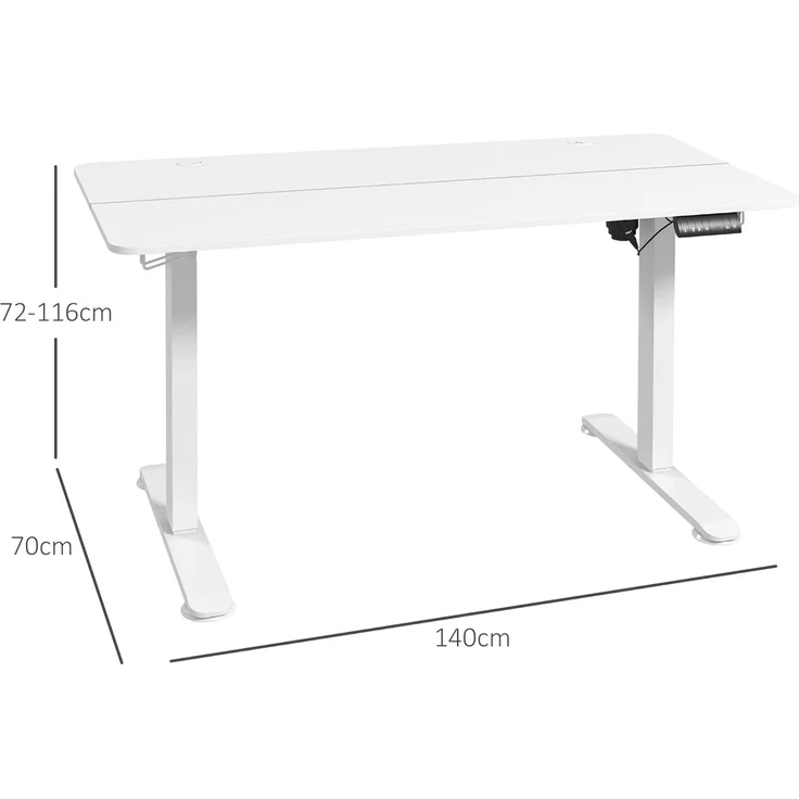 Vinsetto Schreibtisch Höhenverstellbares Stehpult mit 2 Haken, elektrisch (Laptoptisch, 1-St, Computertisch), für Wohnzimmer, Arbeitszimmer, Weiß – Bild 3