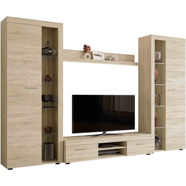 Wohnwand Rango XL (Farbe: Sonoma Eiche, ohne Beleuchtung)
