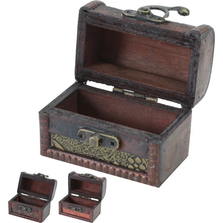 HMF Schatzkiste Kleine Schatztruhen aus Holz im Vintage Look (3er Set, versch. Muster), dekorative Aufbewahrungsboxen, 8 x 5 x 6 cm – Bild 2