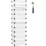 Songmics 'LPC10W' Schuhregal aus Kunststoff, rechteckiges Regalsystem mit 10 Fächern, DIY Steckregal, Aufbewahrungsregal, Kleiderschrank, Schuh-Organizer, Metalldraht, Weiß, 173 x 43 x 31 cm