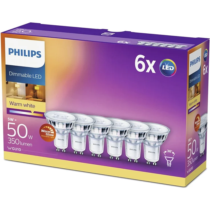 Philips LED-Lampe LEDClassic 50W GU10 WW 36D WGD 6CT/4 GU10 – Bild 1