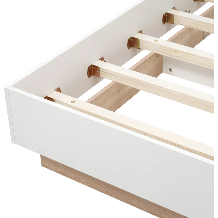 Holzbett Schwebebett mit Kopfteil & Lattenrost, 180x200 cm, 205x184x90,5 cm, Weiß/Eiche, ohne Matratze – Bild 5