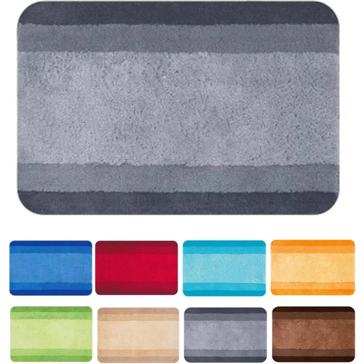 spirella Badematte | kuscheliger Hochflor | Rutschfester Badvorleger | viele Größen | waschbar 40° | 65x55 cm | Grau