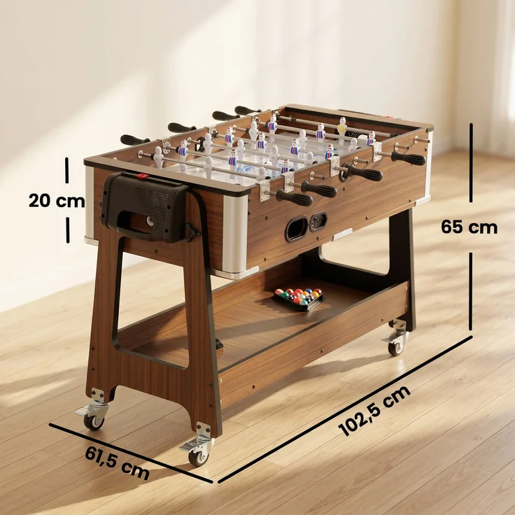 MELAYR, 3-in-1 Multi Spieltisch drehbar Multifunktionstisch mit Billardtisch Tischfußball, 102.5 x 61.5 x 65 cm, Walnuss – Bild 5