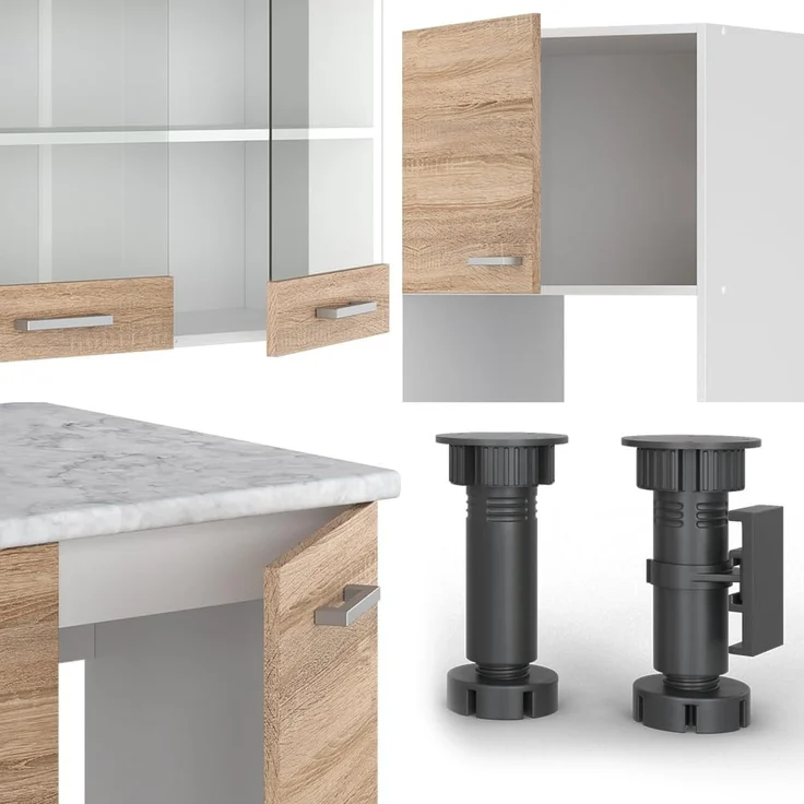 Eckküche R-Line Sonoma/Weiß 247 x 237 cm, AP Marmor Vicco – Bild 6
