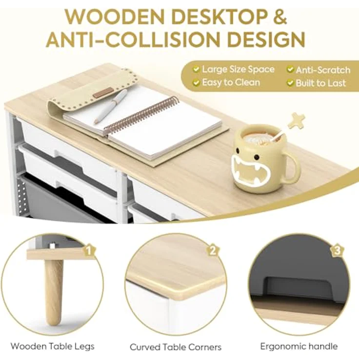 KINGRACK 12 Kommode – Mit Einer Tischplatte aus Holz Multifunktionaler Komodenschrank für Zuhause & Büro, Platzsparendes Design, Einfache Montage (Grau) – Bild 5