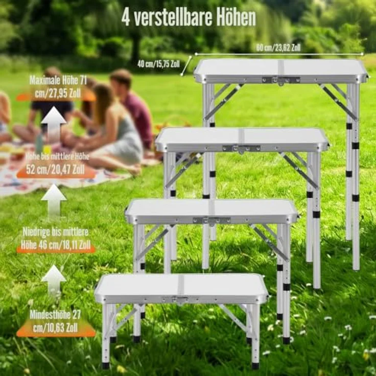 Velway Campingtisch Klappbar Höhenverstellbar 60x40cm – Bild 5