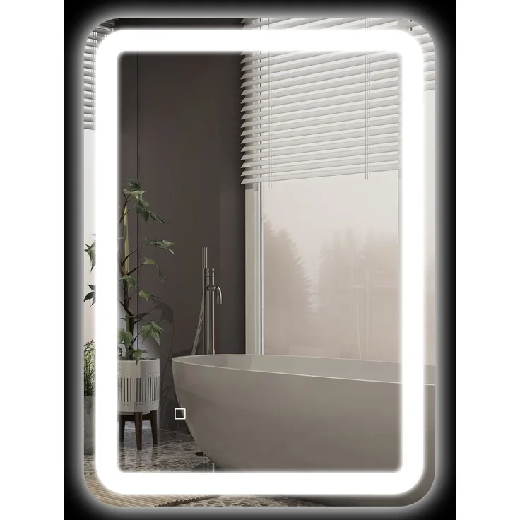 MELAYR, Badezimmerspiegel, beleuchtet, Touch-Steuerung, beschlagfrei, dimmbar, 3 Lichtfarben, 50x70 Silber