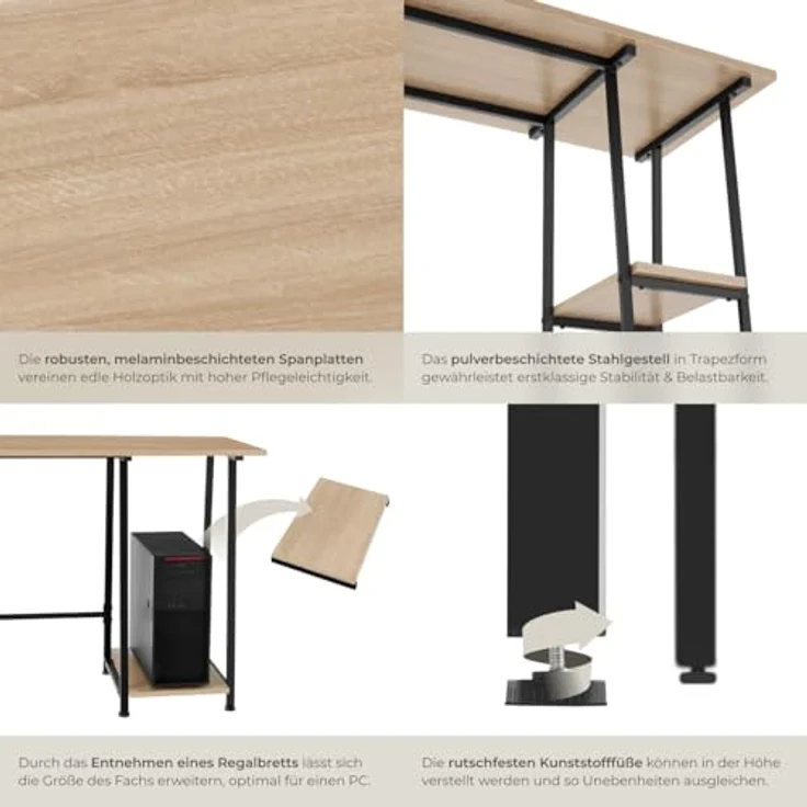 tectake Schreibtisch Paisley (1-St, 1 tlg), Rustikaler Schreibtisch im schnörkellosen Industrial Style – Bild 7