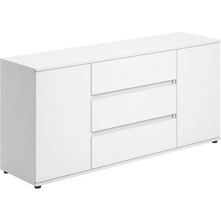 Home Collective Kommode Sideboard Kommode mit Schubladen Sideboard Wohnzimmer Anrichte (Sideboard Wohnzimmer Flur Kommode, modernes, griffloses Design), mit 2 Türen und 3 Schubladen, 150 x 40 x 70 cm Weiß – Bild 2