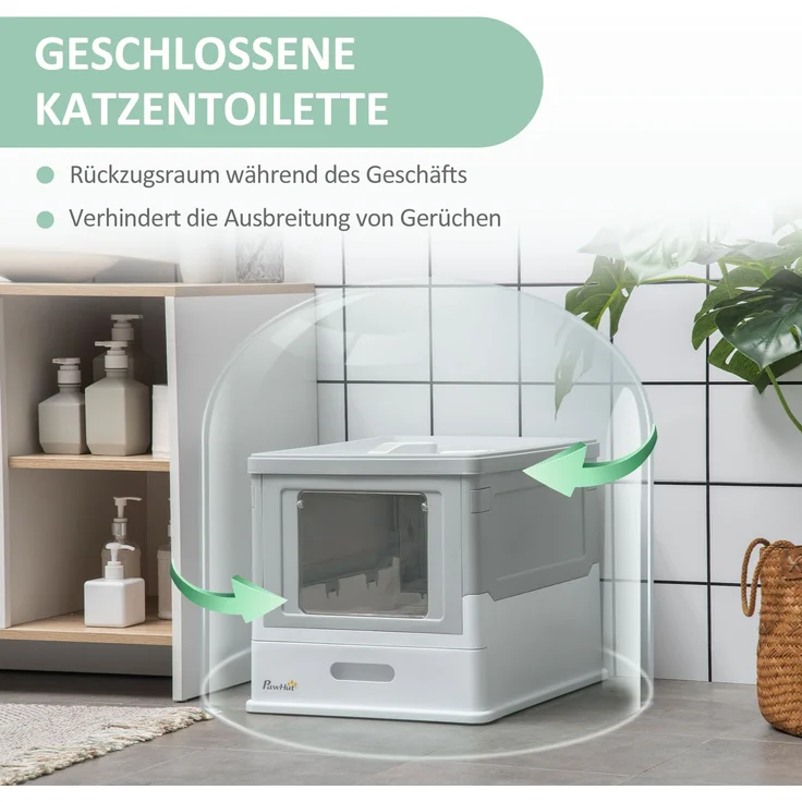 Katzentoilette, Katzenklo mit Deckel, Katzenhaus mit Bodenschale, Schaufel, Desodorierungsbox, Kunststoff, 47,5 x 35,5 x 36,7 cm--Weiß--47.5x35.5x36.7cm--YOUDENOVA – Bild 6