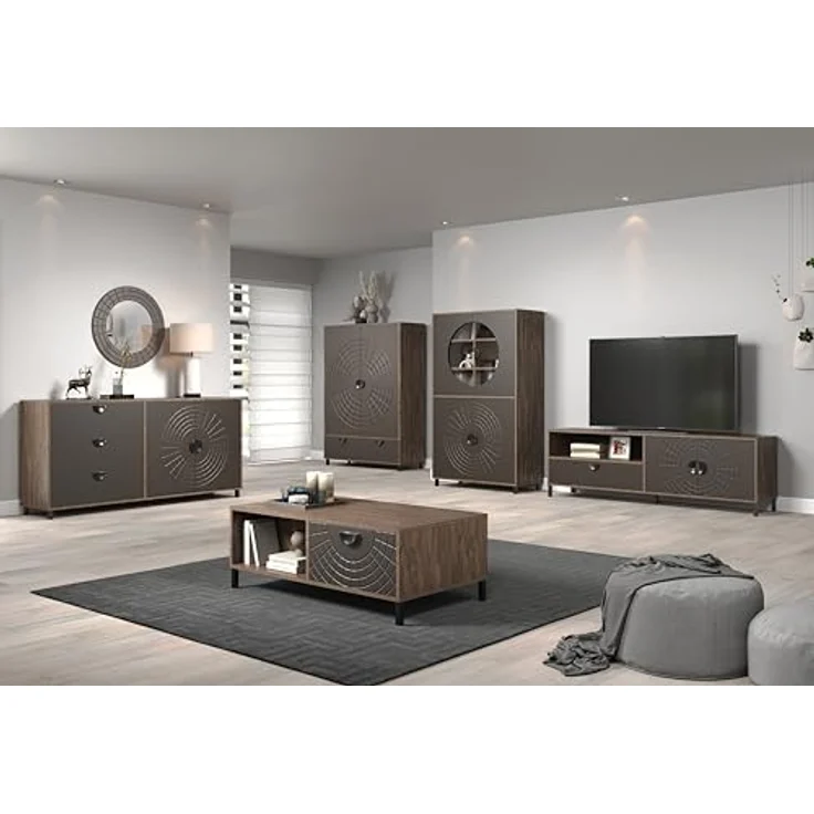 trendteam smart living - Fusion - TV-Schrank - Rostoptik/Perlbronze - TV-Unterteil mit 2 Türen, 2 Einlegeboden, 1 Schublade und 1 offenem Fach - (BxHxT) 183 x 55 x 40 cm - für TV 65-75 Zoll – Bild 4