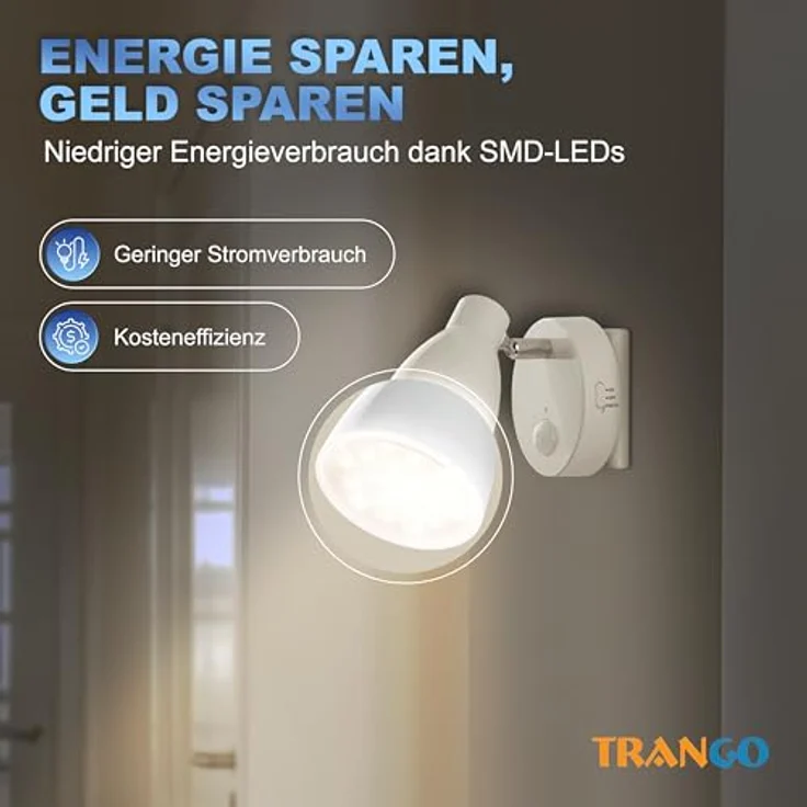 TRANGO LED Nachtlicht, Bewegungsmelder, 2635-016 LED Sensor Steckdosenlampe *MILO* mit Automatikfunktion in Weiß Sicherheitslicht 230V, Wandlampe, Orientierungslicht, Nachtlampe, Steckdosenlicht – Bild 6