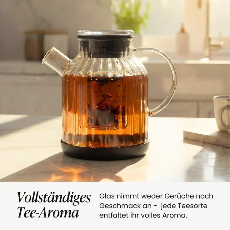 Zoha Teekanne Glasteekanne mit Sieb 1,5 Liter - Hitzebeständiger Teebereiter, Premium Borosilikatglas mit Siebeinsatz – Bild 2