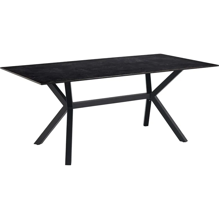 AC Design Furniture Lajla Rechteckiger Esstisch für 6 Personen, Tischplatte in Schwarz mit Metallgestell, Küchentisch mit Keramikoberfläche, Hitzebeständig, Kratzfest, B: 180 x H: 74 x T: 90 cm