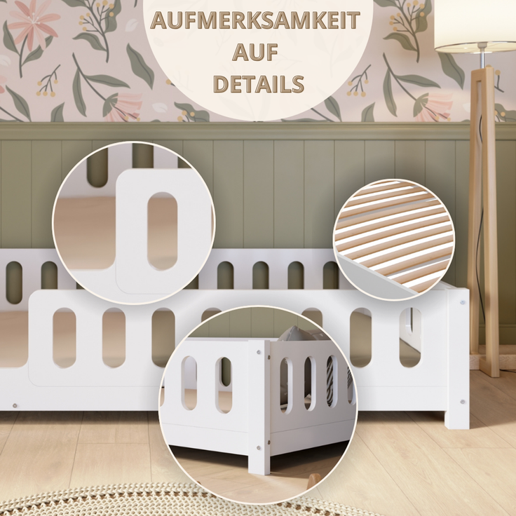 Crazy Pine 'Crazy Ethan' Kinderbett mit Rausfallschutz, Holz weiß, 80x160 cm, Links – Bild 8