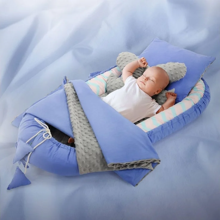 Joyz Babybett Baby Nestchen mit Muster aus Baumwolle waschbar bei 40 Grad, 5-tlg, Babynest 5 teilig Wal mit Blauem Minky 90x50cm Baumwolle – Bild 5
