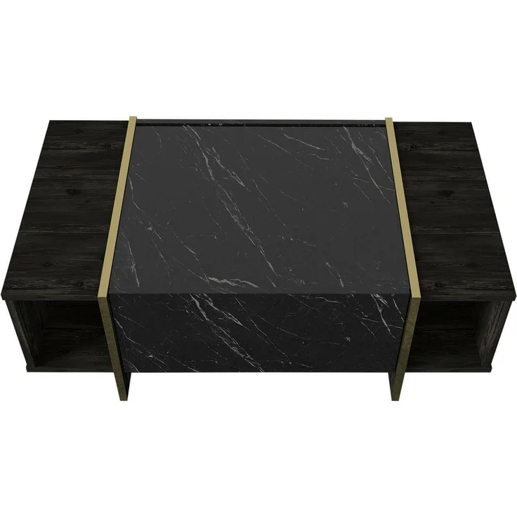 Dmora - Couchtisch Miram, Couchtisch, Zeitschriftenständer für Sofa, Ablage für Wohnzimmer, 104 x 60 x 37 cm, Schwarz und Gold – Bild 7