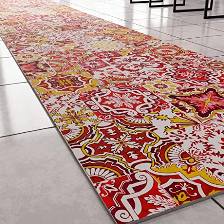 PETTI Artigiani Italiani - Teppich für Küche, rutschfest, waschbar, Läufer für Küche, Teppich, Küchenläufer, 52 x 340 cm, Design Vietri Rot, 100% Made in Italy – Bild 4