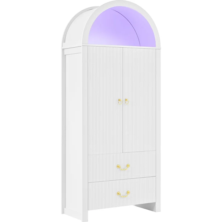 Hochschrank 76 x 38 x 180 cm in Weiß mit App-gesteuerter LED-Beleuchtung und geriffelter Front – Bild 7