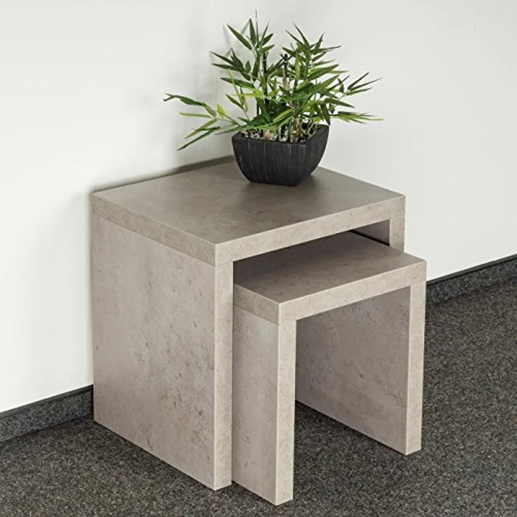 Levandeo® Couchtisch, 2 Satztisch 44x44x36cm Betonoptik grau Beistelltisch – Bild 4
