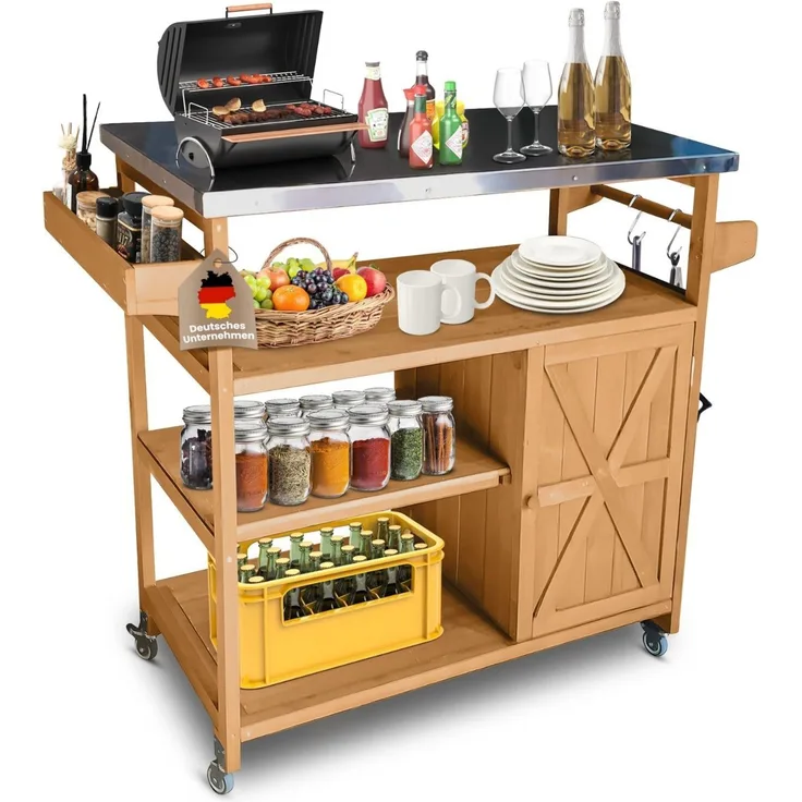 Coemo Servierwagen Grillstation James M Kücheninsel Holz, auf Rollen 118 x 47 x 92 cm