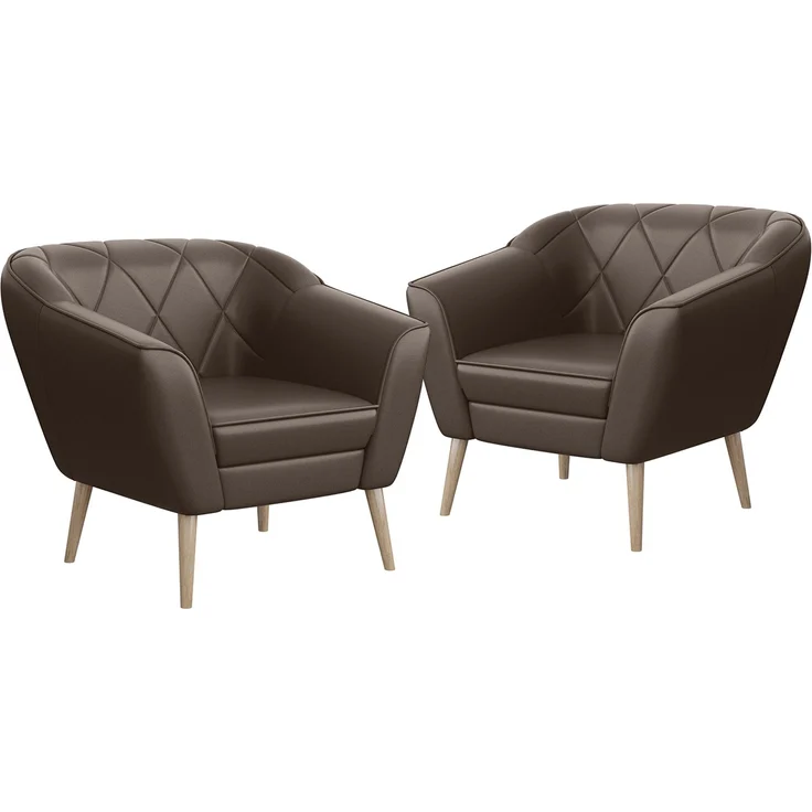MEBLINI Sessel-Set GISELA 1+1 - Braun Kunstleder - für Wohnzimmer - Mini Lounge für zwei Personen - Sitzgarnitur - Polstergarnitur – Bild 1