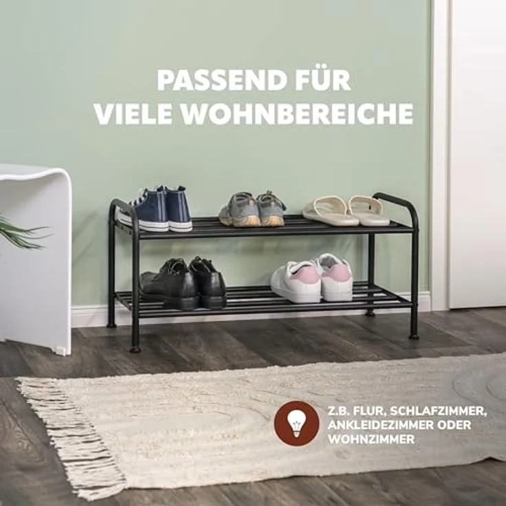 eluno Schuhregal für ca. 8 Paar Schuhe, 2 Ablagen, schwarz – Bild 4